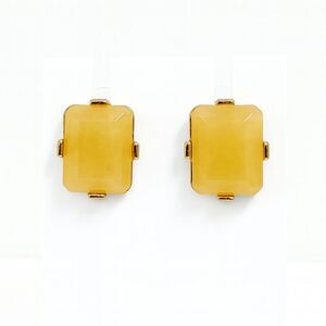 Gold Tone Metal Faceted Yellow Rhinestone Rectangle Stud Earrings Vintage Style